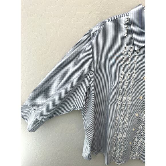 TOMMY HILFIGER Blue White Striped Embroidered Button Down Shirt Cotton | Size 24 - Picture 3 of 6